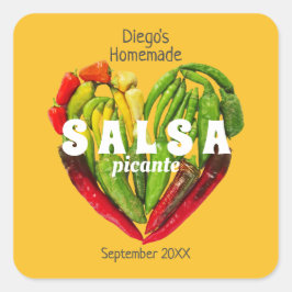 Het röda gröna gula chilipeppar hjärta fyrkantigt klistermärke
