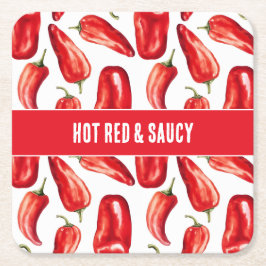Het Röda & Salsa Chili Peppers Bröllop Underlägg Papper Kvadrat