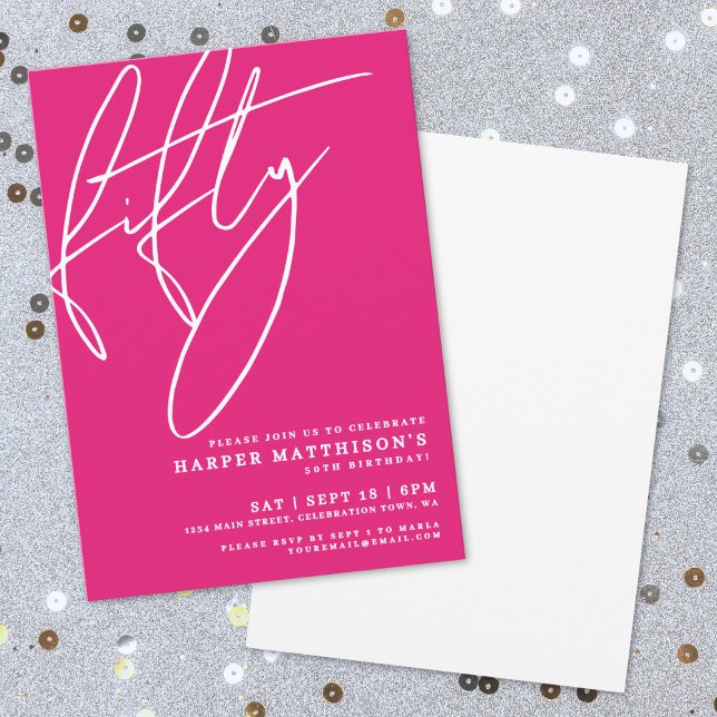 Het Rosa Femtio 50-års Födelsedagsfest Inbjudningar (Hot Pink Fifty 50th Birthday Party Invitation)