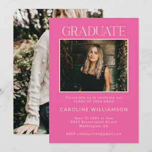 Het rosa fet gradueringsfoto klass 2026-fest inbjudningar