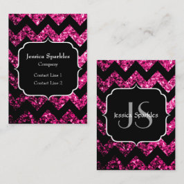 Het rosa glitter gnistrar svart Chevron Monogram Visitkort