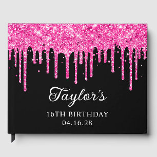 Het rosa glitter som droppat svart 16-årsdag gästböcker