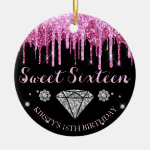 Het Rosa Glitterdropp Diamant Sweet Sixteen Julgransprydnad Keramik