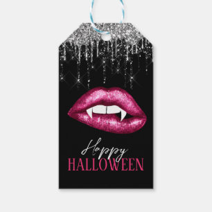 Het rosa glitterläppar Glad Halloween  Presentetikett