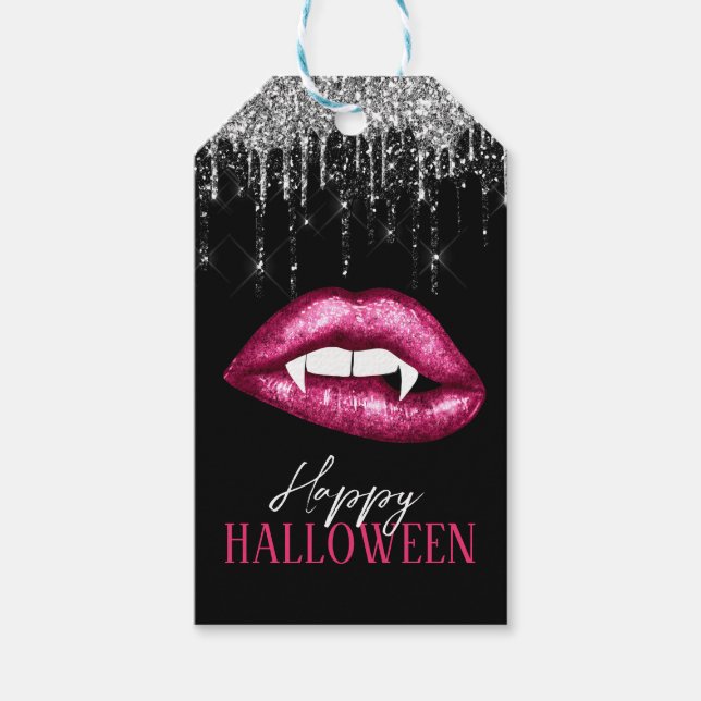 Het rosa glitterläppar Glad Halloween  Presentetikett (Framsidan)