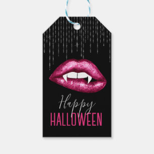 Het rosa glitterläppar Gott Halloween  Presentetikett