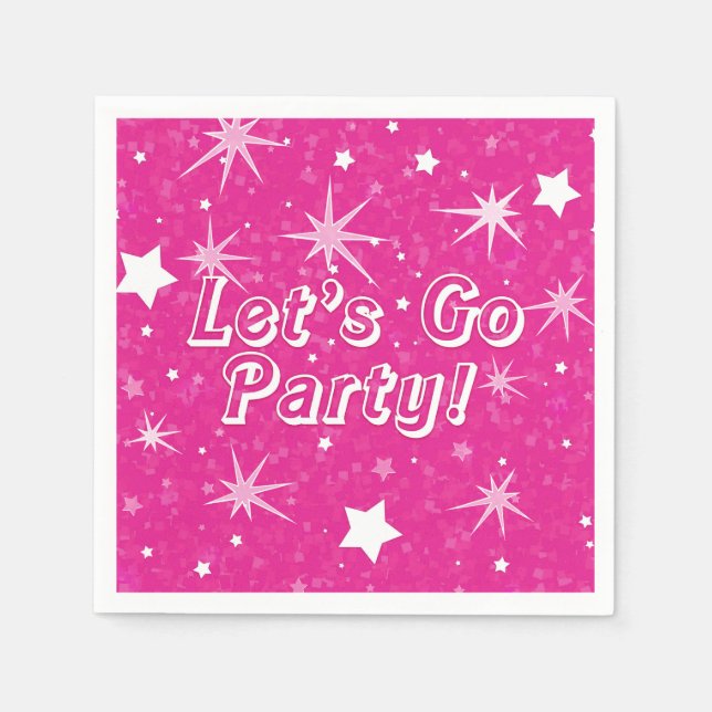 Het rosa glittrande stjärnor Let's Go Party födels Pappersservett (Framsidan)