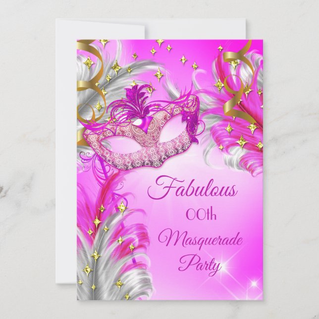 Het Rosa Guld Maskerad Fest Lysande Födelsedag Inbjudningar (Framsida)