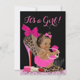Het rosa leopard högklackad babysko etniskt babyfi inbjudningar