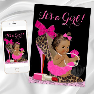 Het rosa leopard högklackad sko Etnisk baby shower Inbjudningar