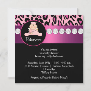 Het rosa leopard prinsessa flicka baby shower inbjudningar