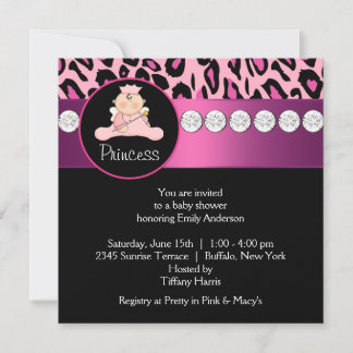 Het rosa leopard prinsessa flicka baby shower inbjudningar