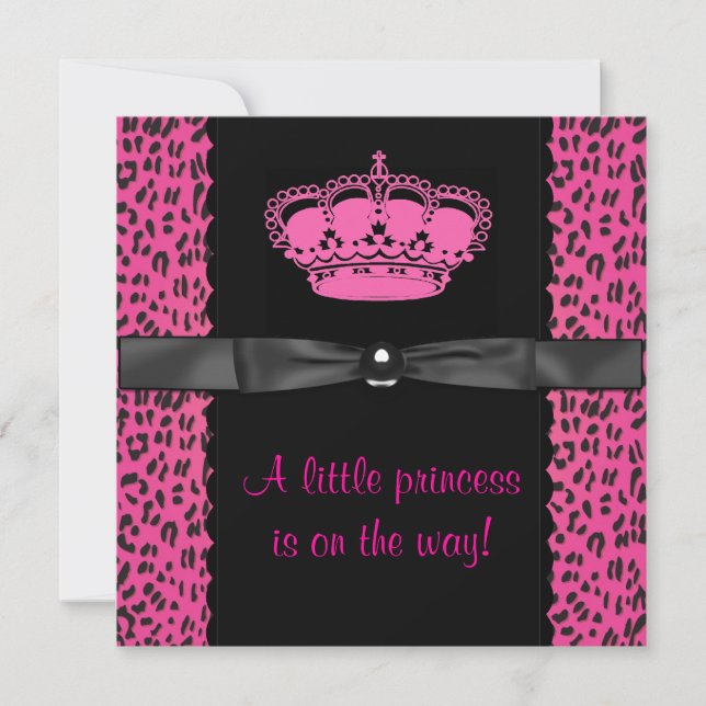 Het rosa leopard prinsessa flicka baby shower inbjudningar (Framsida)