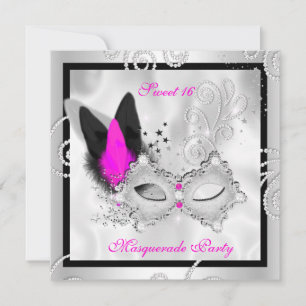 Het rosa maskerad Sweet 16-partymask silver 2 Inbjudningar