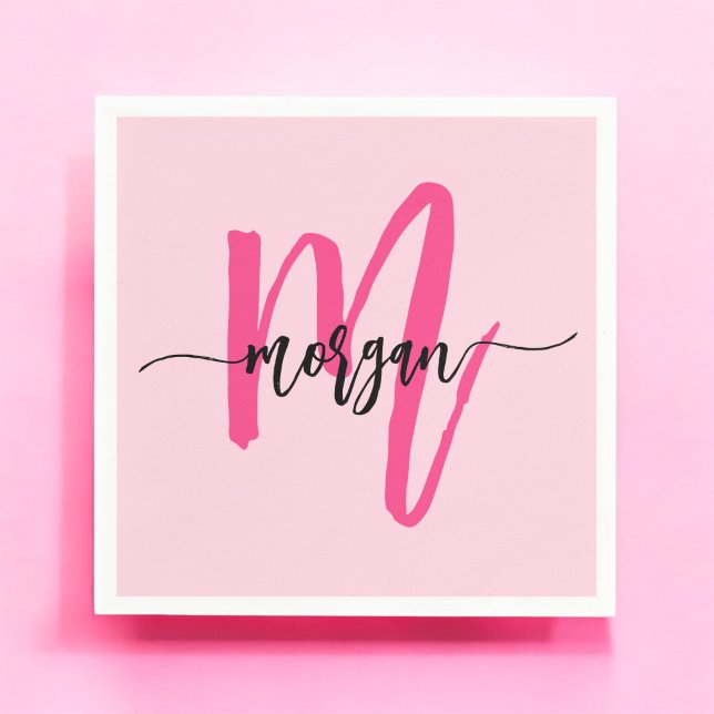 Het Rosa Modern Script Girlig Monogram Namn Pappersservett (Skapare uppladdad)