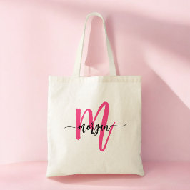 Het Rosa Modernt Skript Feminint Monogram Namn Tygkasse