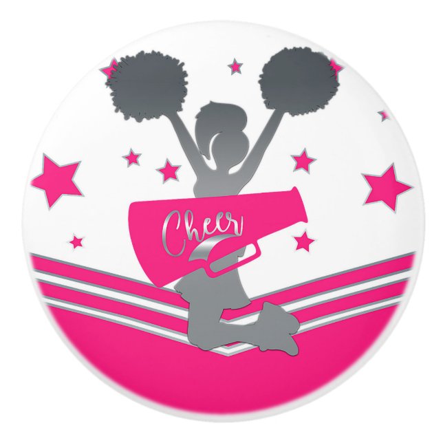 Het Rosa & Vita Stjärnor Cheer Cheerleading-flicko Knopp (Framsidan)