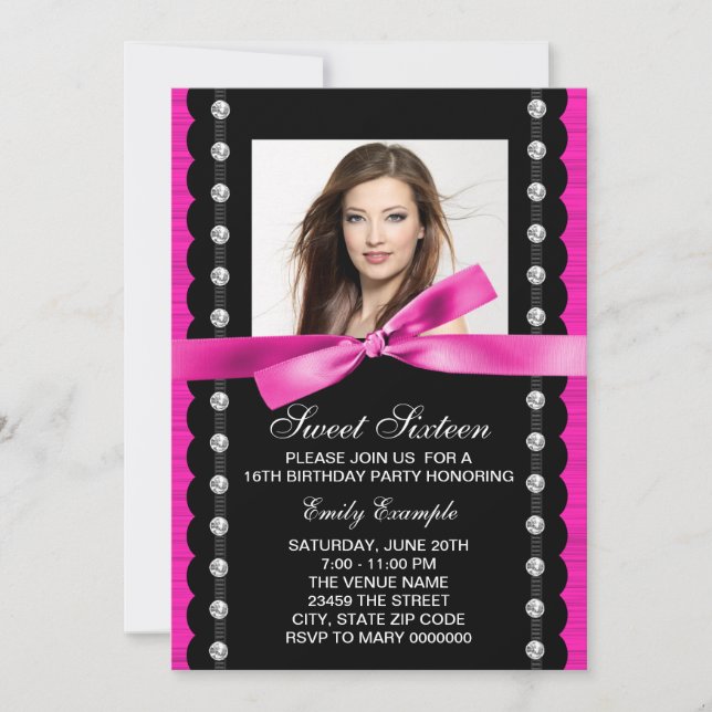 Het roze foto Sweet 16 verjaardagsfeest is transla Inbjudningar (Framsida)