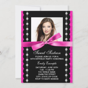 Het roze foto Sweet 16 verjaardagsfeest is transla Inbjudningar
