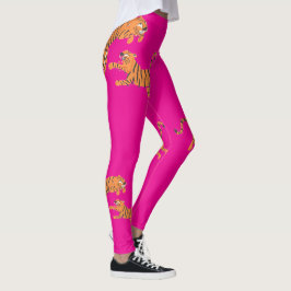 Het roze tijgerdier print patroonontwerp leggings