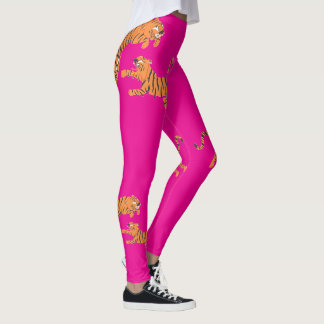 Het roze tijgerdier print patroonontwerp leggings