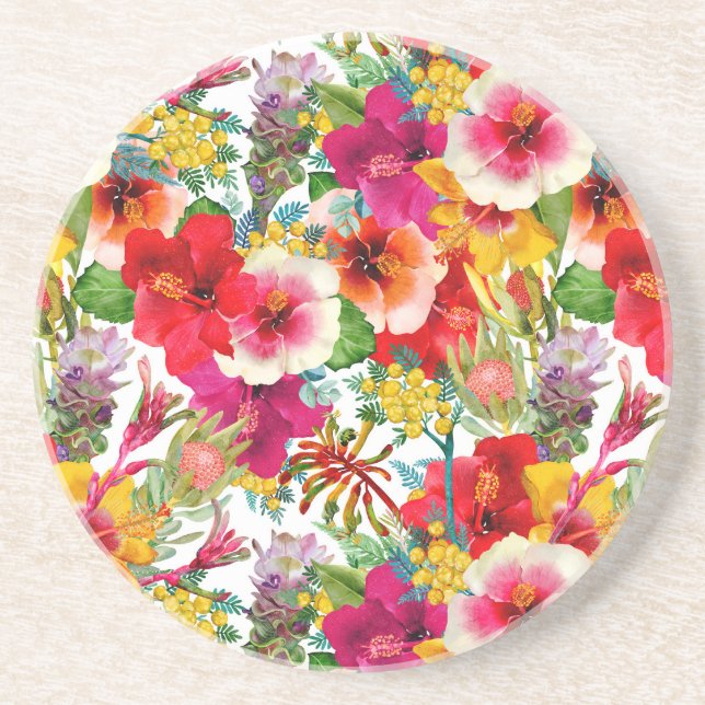 Het Tropical Blommor Sandstens Coaster Underlägg (Framsidan)