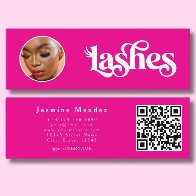 Het Vibrant Rosa Lash Tekniker Foto Qr  Mini Visitkort (Skapare uppladdad)