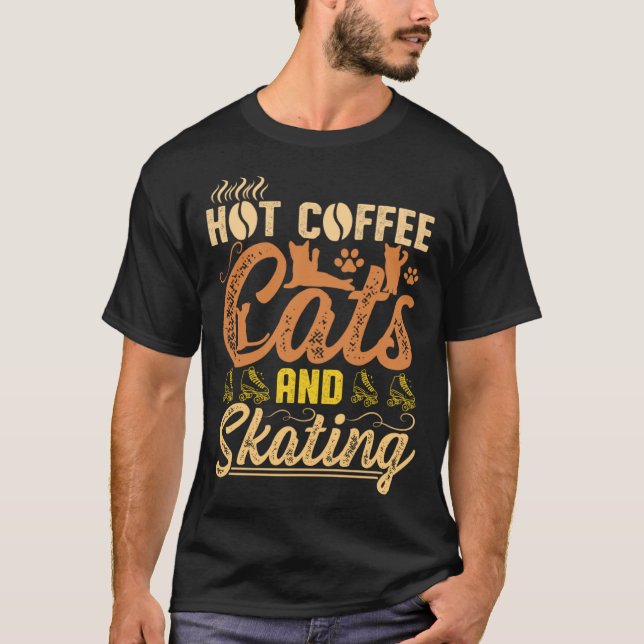 Heta kaffekatter och skridskoåkning t shirt (Framsida)