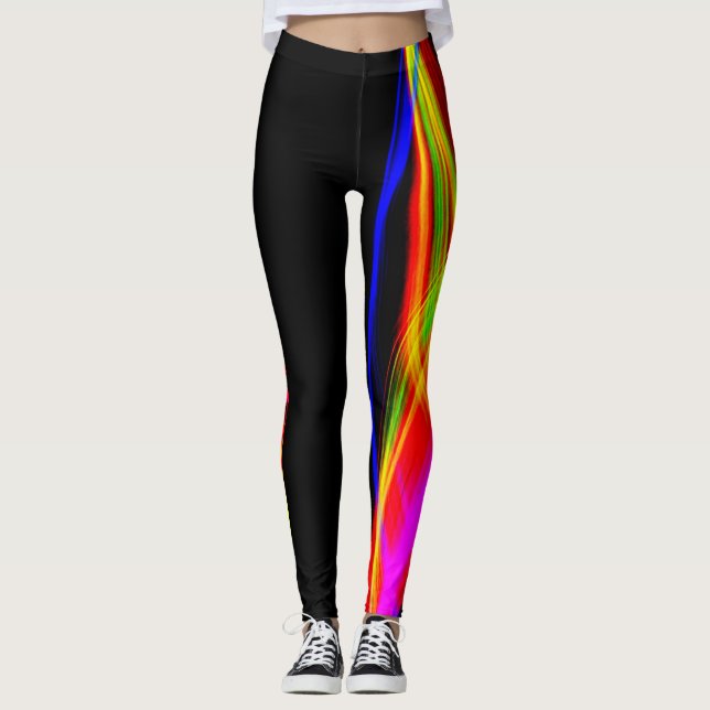 heta Leggings Svarta och färgrika röda orange (Framsida)