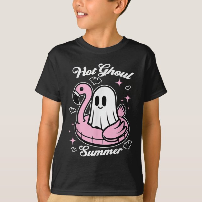 Hetaste Ghoul Sommar Flamingo Spöke Summerween T Shirt (Framsida)