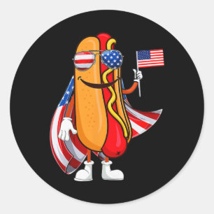 Hetdog Sungles Amerikansk Flagga Usa Roligt 4:e Ju Runt Klistermärke