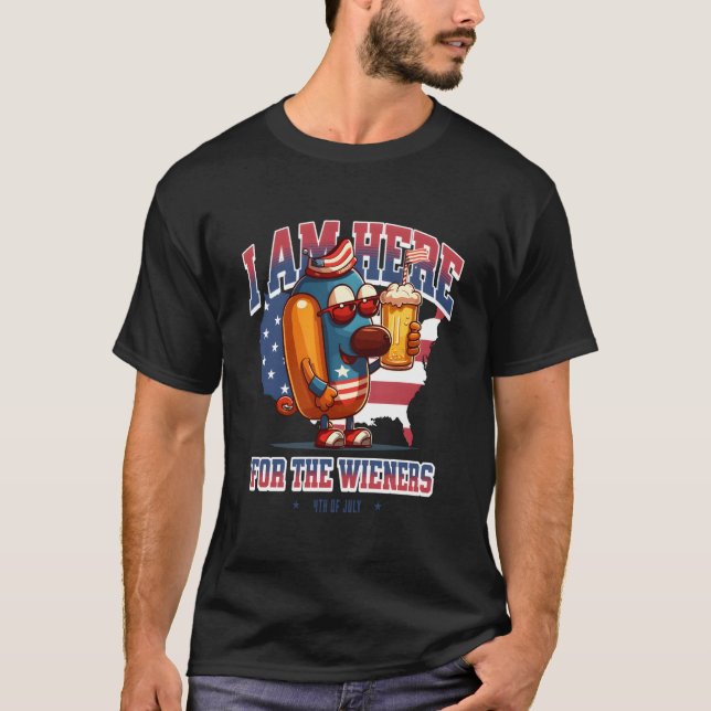 Hetdogg Wiener 4:e Juli Patriotisk T Shirt (Framsida)