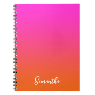Hetero Magenta Rosa och Ljus Orange Ombre Namn Anteckningsbok