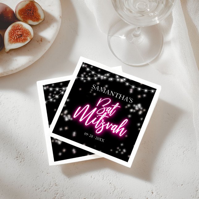 Hetero Neon Rosa Bat Mitzvah-tema  Pappersservett (Skapare uppladdad)