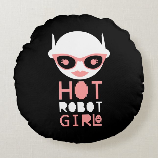 Hetero robotflicka rund kudde (Framsidan)