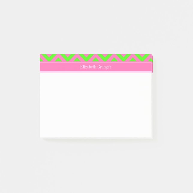 Hetero Rosa #2 Limegrön LG Chevron Namnmonogram Post-it Block (Framsida)