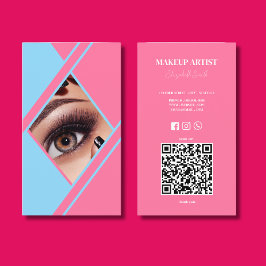 Hetero Rosa & Blå QR-kod foto Sminkartist Visitkort