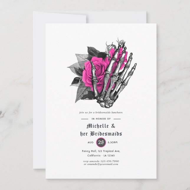 Hetero-rosa blomstergotisk brudtärna lunch inbjudningar (Framsida)