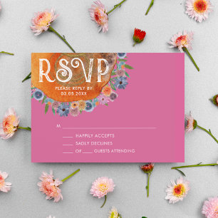 Hetero Rosa Boho Akvarell Vildblomma Bröllop OSA Kort