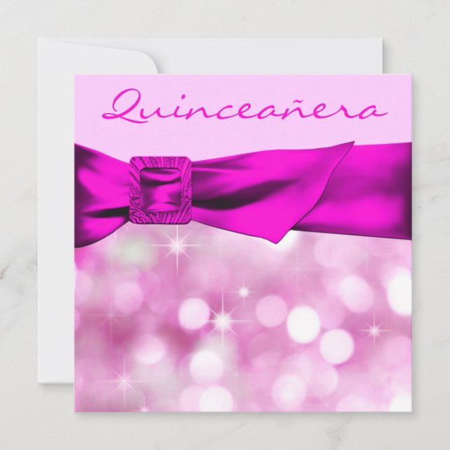 Hetero rosa Bokeh Glitter Quinceanera Inbjudningar (Framsida)