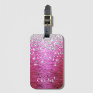 Hetero rosa borstat metall silver glitter monogram bagagebricka