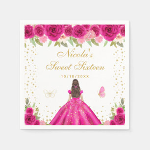 Hetero Rosa Brunt Hår Prinsessa Sweet Sixteen Pappersservett