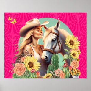 Hetero Rosa Cowgirl Blommig Väggkonst