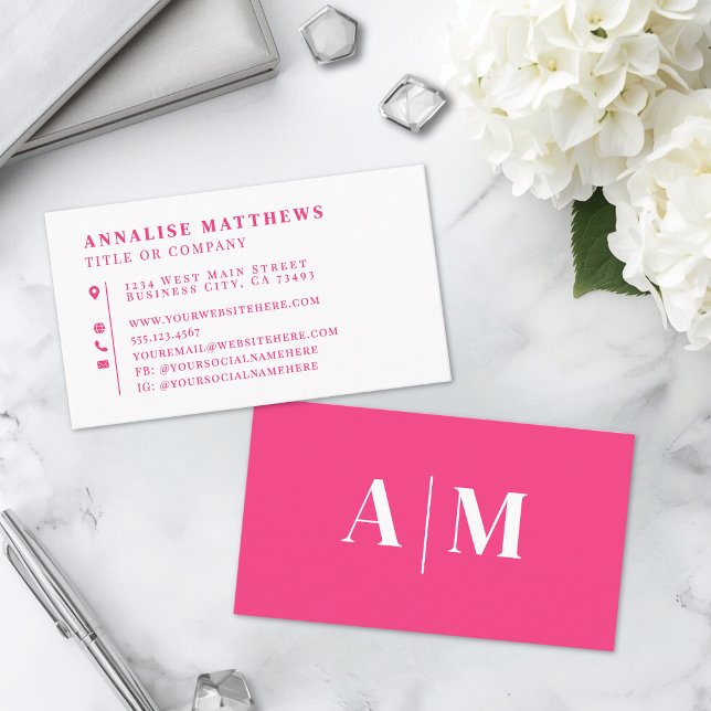 Hetero Rosa Elegant Professionell Visitkort (Hot Pink Elegant Professional Business Card )