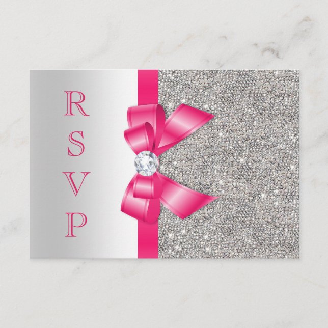 Hetero rosa falska båge och diamanter RSVP OSA Kort (Framsida)
