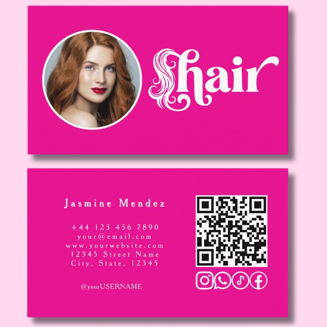 Hetero Rosa Foto QR-kod Hårstudio  Visitkort (Skapare uppladdad)