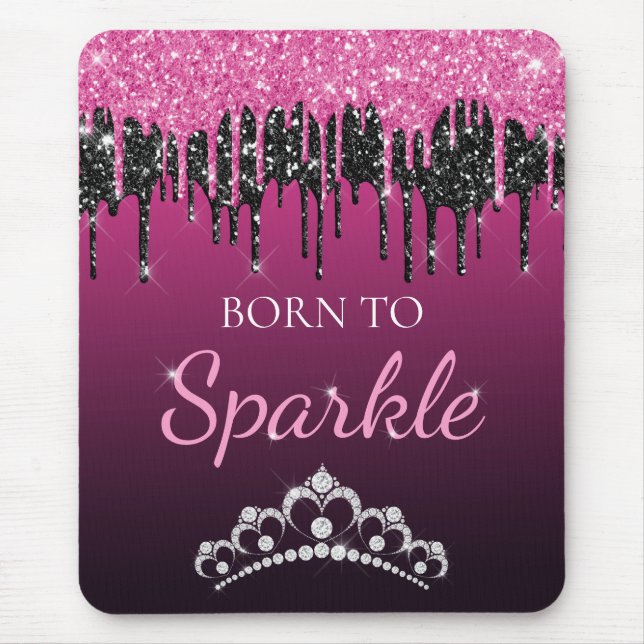 Hetero Rosa Glam Dråpande Glitter Född att Glänsa Musmatta (Framsidan)