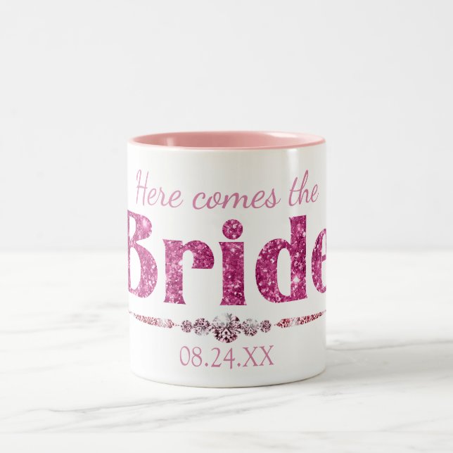 Hetero rosa glitter brud och diamanter Två-Tonad mugg (Center)