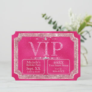 Hetero Rosa Glitter & Diamanter VIP-biljett Inbjudningar