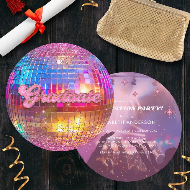 Hetero Rosa Glitter Diskotekskula Party Examen Inbjudningar (Skapare uppladdad)